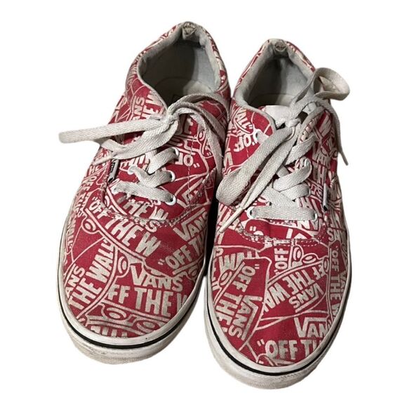 Vans 5.5Y Europe 37 (women’s 6-6.5) red white logo GUC off the wall sneaker shoe - Picture 3 of 10